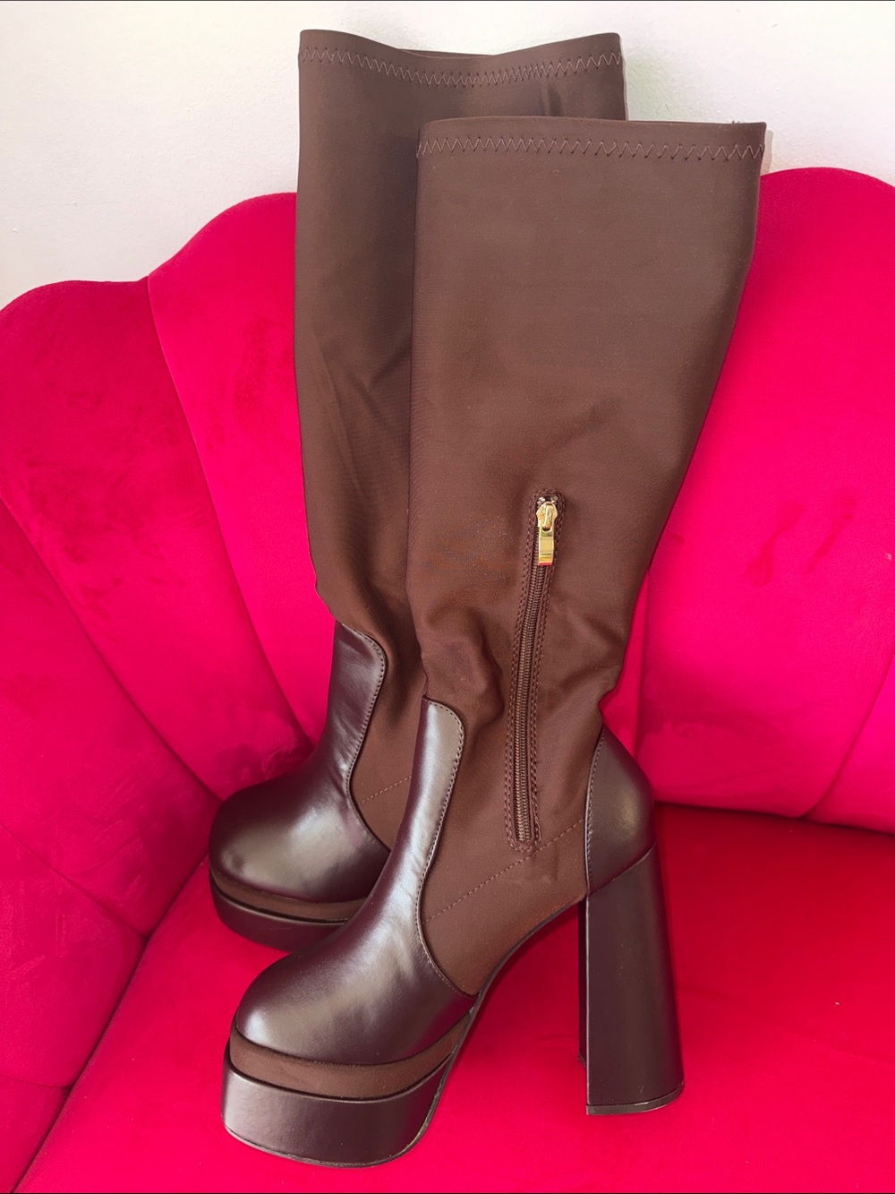 Women's Brown Platform Over-The-Knee Boots with Side Zipper